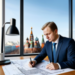 **

"A skilled architect, fully clothed in professional attire, thoughtfully reviews blueprints in a bright, modern Moscow office with floor-to-ceiling windows showcasing the cityscape, safe for work, appropriate content, professional, perfect anatomy, correct proportions, natural pose, well-formed hands, proper finger count, natural body proportions, high quality, realistic rendering, detailed textures, professional photography, family-friendly."

**