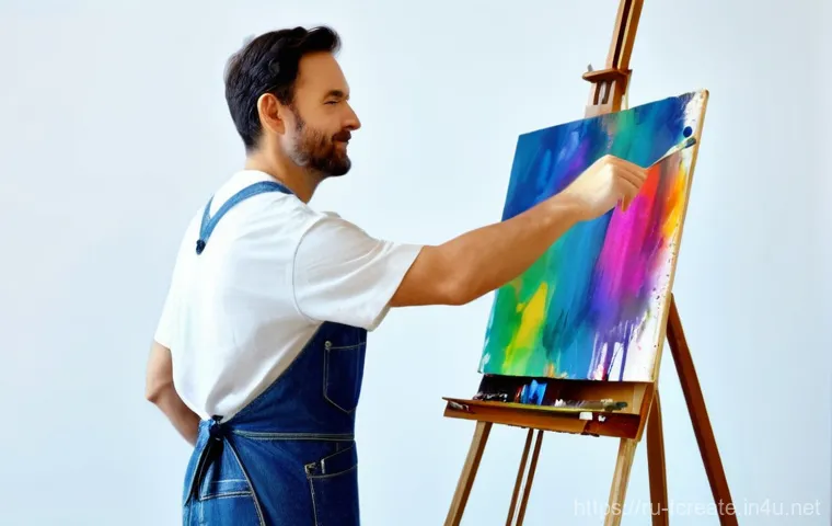 AI 예술의 저작권 문제 - **Prompt:** "A collaborative art studio scene, softly lit. A male artist in his late 30s, wearing a ...