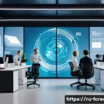 AI 창작의 기술적 발전 - A futuristic creative workspace showcasing a diverse team of Russian artists and technologists colla...