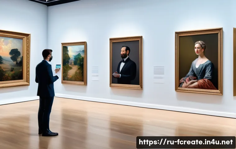 AI의 예술 작품 판별 능력 - A high-resolution digital artwork depicting an AI analyzing classic impressionist paintings in a sop...