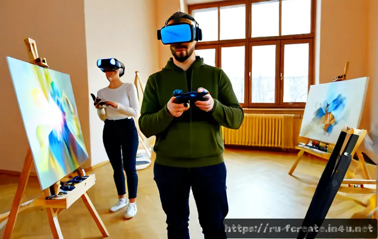 VR과 AR을 활용한 창작 워크숍 - Photorealistic virtual reality creative workshop in a contemporary Moscow art studio, diverse adult ...